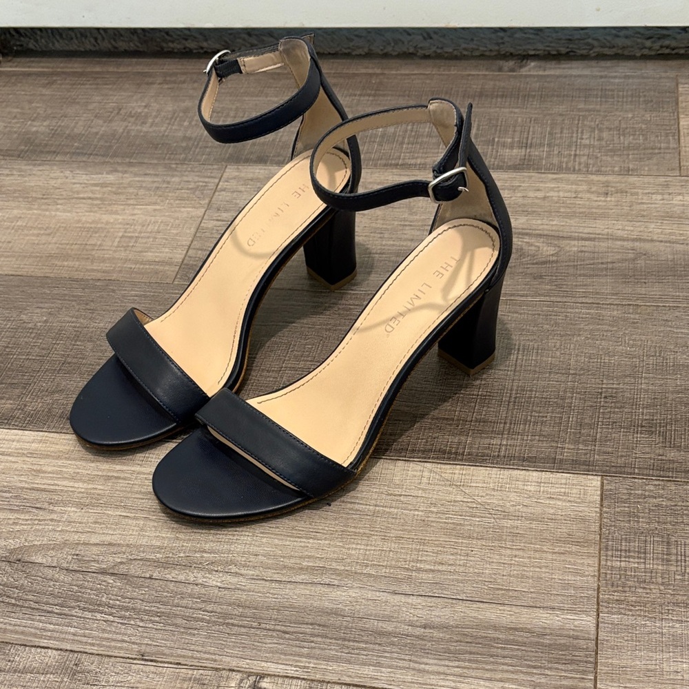 Navy Ankle-Strap Block Heels